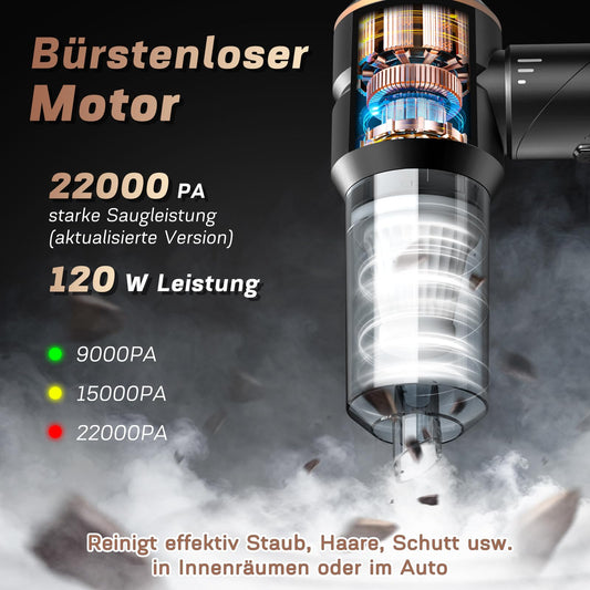 MILFECH 4-in-1 Handstaubsauger Akku,22000Pa Autostaubsauger mit Bürstenloser Motor,3-Gang 180000 U/min Handstaubsauger Kabellos,Mini Staubsauger für Auto,Haus,Tierhaare(Schwarz)
