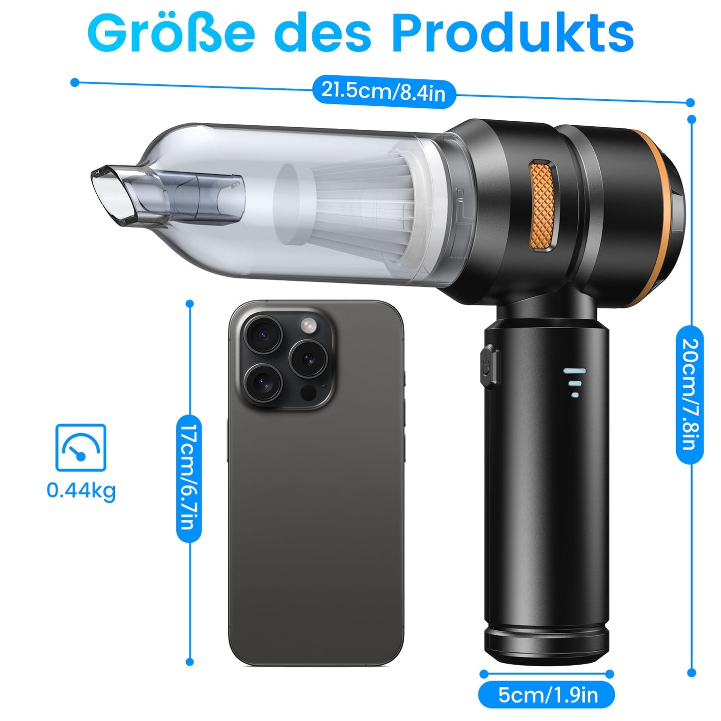 Handstaubsauger Akku Kabellos - 20000pa Auto staubsauger Stark, Mini Staubsauger FüR Auto, Pc, Haus,KüChe,Ritzen Und Ecken,Vacuum Cleaner High Power,Kann Als Aufblasbare Pumpe Verwendet Werden,6000mAh