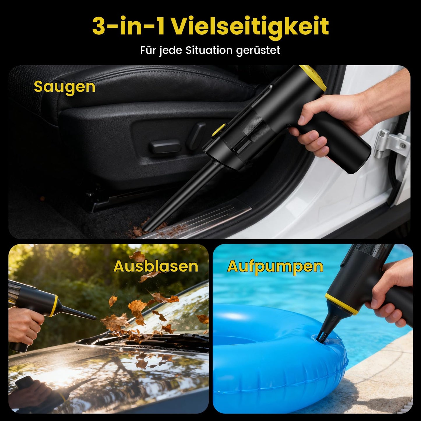 Zynet V5 Handstaubsauger Akku Kabellos, 28000Pa Mini Autostaubsauger 3-in-1