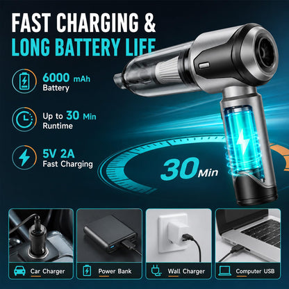 Handstaubsauger Akku Autostaubsauger Auto Stark, 26000Pa 4-in-1 Mini Staubsauger Kabellos, Car Vacuum Cleaner Air Duster, Tragbar, Leicht und Wiederaufladbar für Auto, Zuhause und Haustiere, Silber