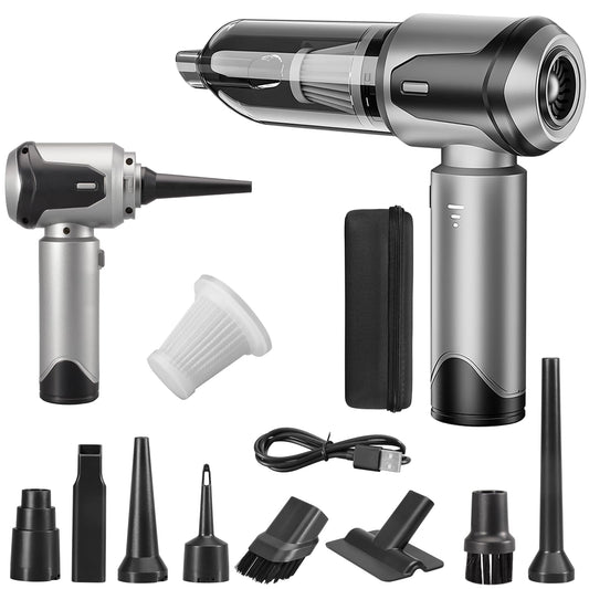 Handstaubsauger Akku Autostaubsauger Auto Stark, 26000Pa 4-in-1 Mini Staubsauger Kabellos, Car Vacuum Cleaner Air Duster, Tragbar, Leicht und Wiederaufladbar für Auto, Zuhause und Haustiere, Silber