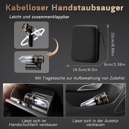MILFECH 4-in-1 Handstaubsauger Akku,22000Pa Autostaubsauger mit Bürstenloser Motor,3-Gang 180000 U/min Handstaubsauger Kabellos,Mini Staubsauger für Auto,Haus,Tierhaare(Schwarz)