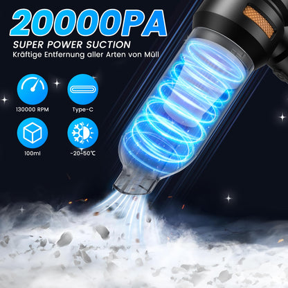 Handstaubsauger Akku Kabellos - 20000pa Auto staubsauger Stark, Mini Staubsauger FüR Auto, Pc, Haus,KüChe,Ritzen Und Ecken,Vacuum Cleaner High Power,Kann Als Aufblasbare Pumpe Verwendet Werden,6000mAh