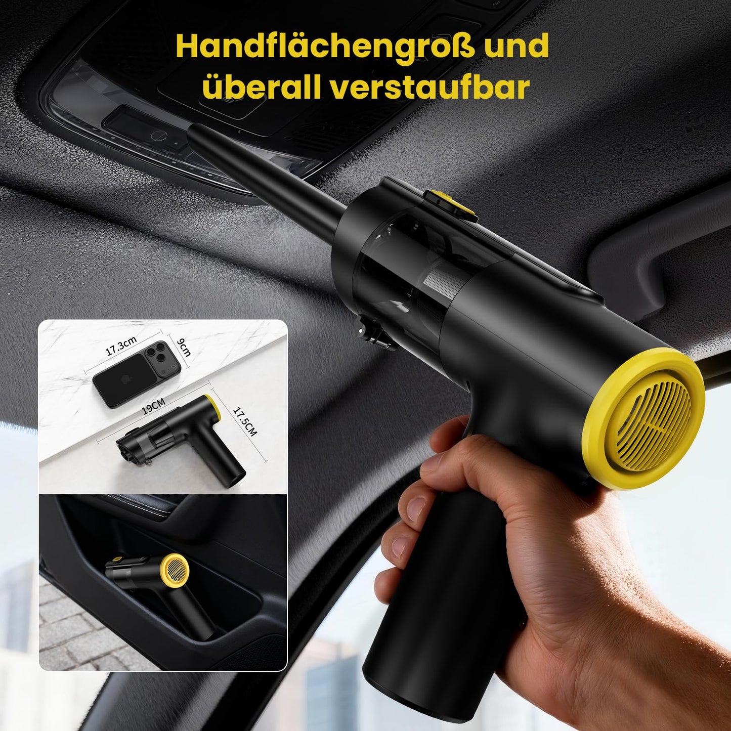 Zynet V5 Handstaubsauger Akku Kabellos, 28000Pa Mini Autostaubsauger 3-in-1