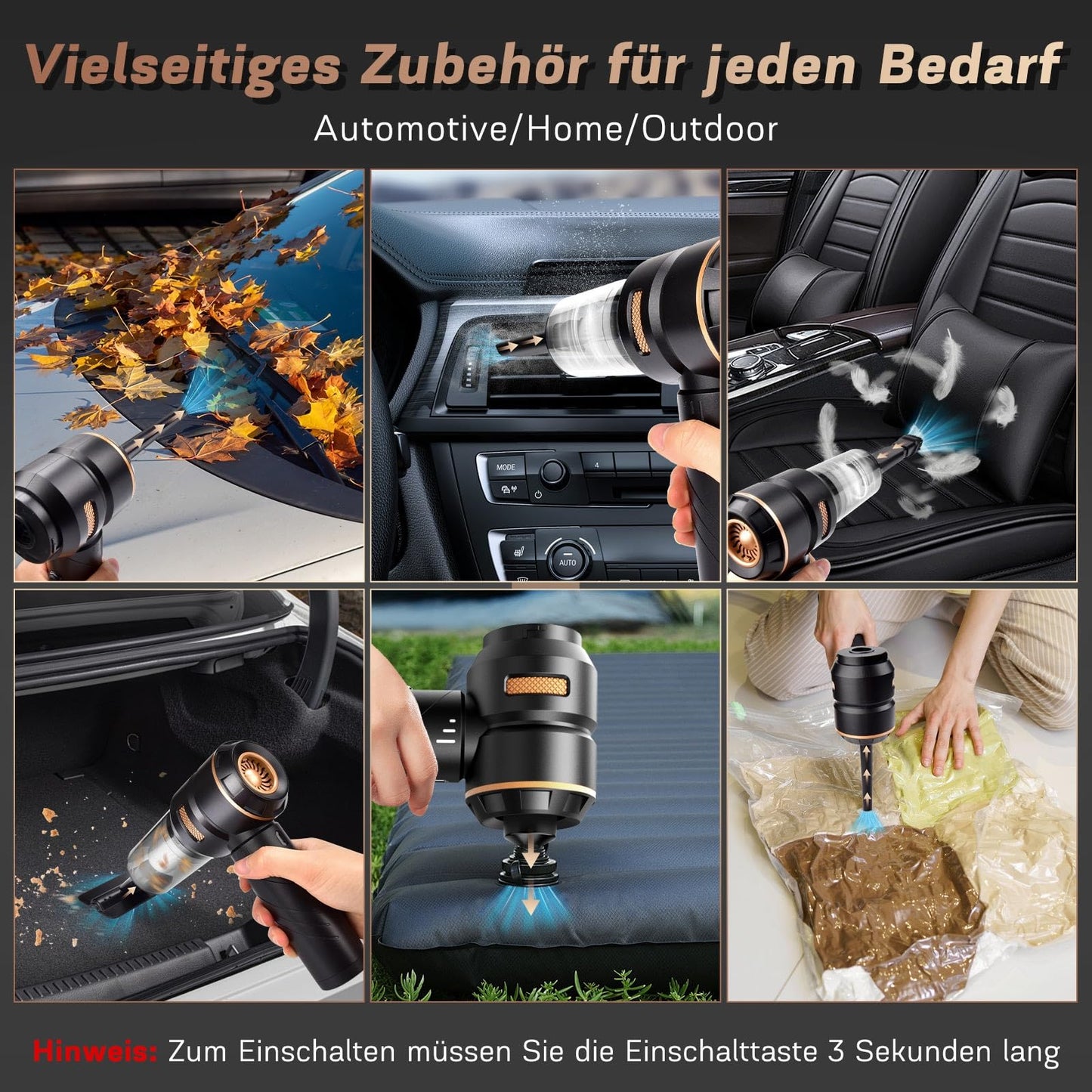 MILFECH 4-in-1 Handstaubsauger Akku,22000Pa Autostaubsauger mit Bürstenloser Motor,3-Gang 180000 U/min Handstaubsauger Kabellos,Mini Staubsauger für Auto,Haus,Tierhaare(Schwarz)