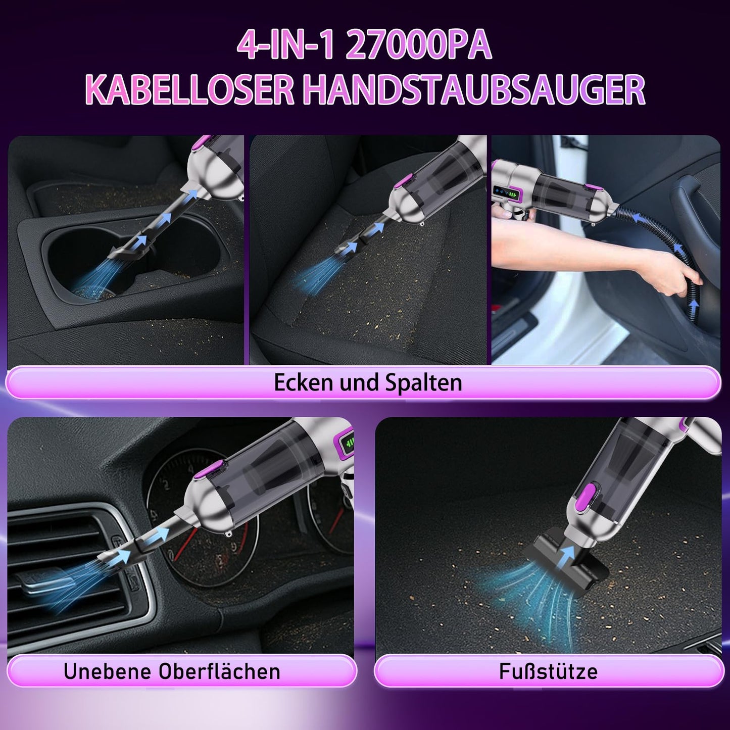 Lyiazsoy Handstaubsauger Akku Kabellos, 27000Pa Mini Auto Staubsauger