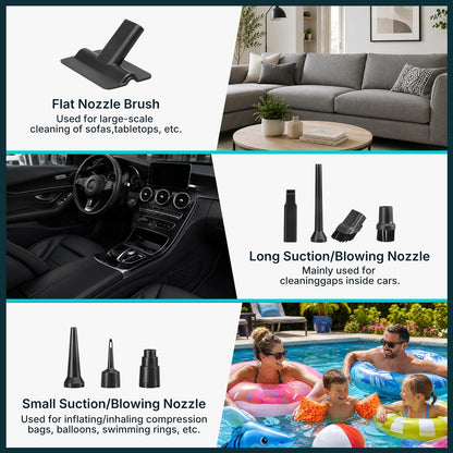 Handstaubsauger Akku Autostaubsauger Auto Stark, 26000Pa 4-in-1 Mini Staubsauger Kabellos, Car Vacuum Cleaner Air Duster, Tragbar, Leicht und Wiederaufladbar für Auto, Zuhause und Haustiere, Silber